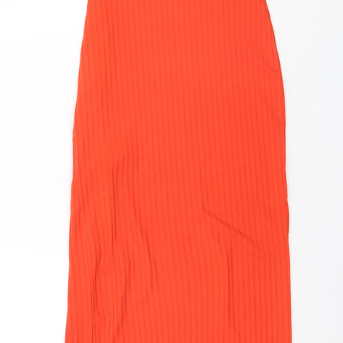 New Look Womens Orange Striped Polyester Pencil Dress  Size 6 Off the Shoulder