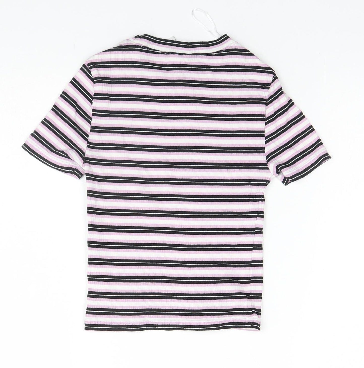 Divided Womens Pink Striped Cotton Basic T-Shirt Size XS Round Neck