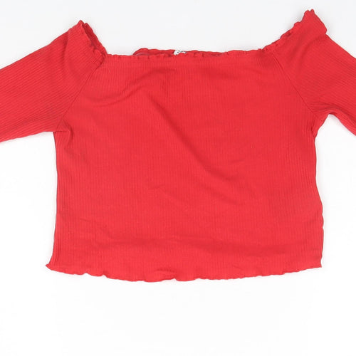 Divided Womens Red  Cotton Basic T-Shirt Size S Square Neck