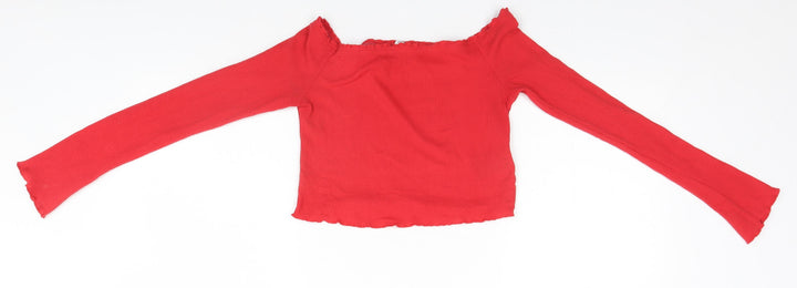 Divided Womens Red Cotton Basic T-Shirt Size S Square Neck