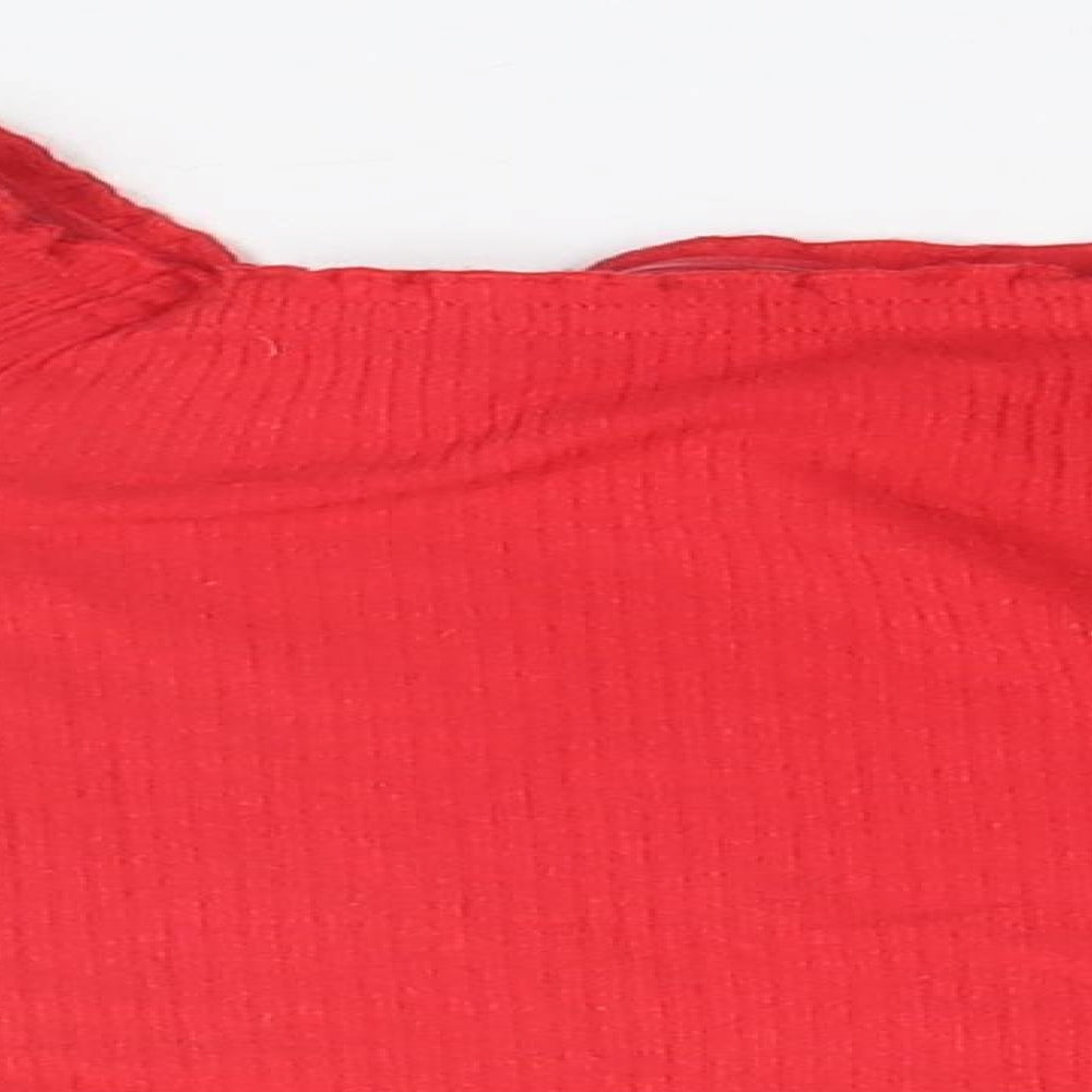 Divided Womens Red  Cotton Basic T-Shirt Size S Square Neck