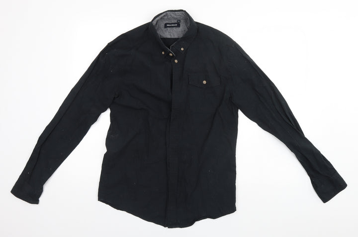 Industrialize Mens Black Cotton Button-Up Size M Collared
