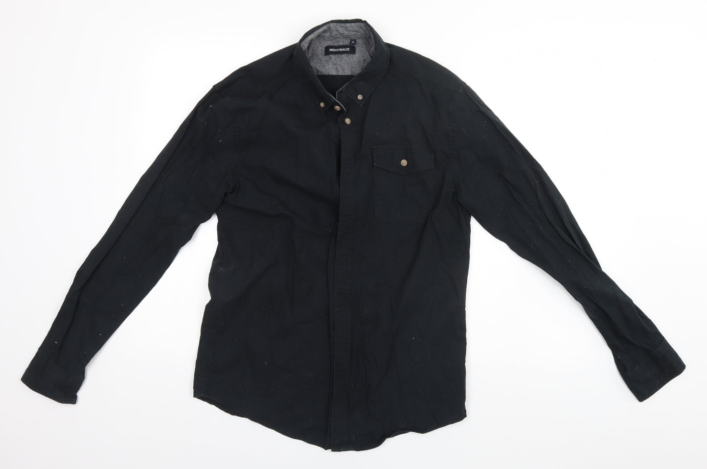 Industrialize Mens Black  Cotton  Button-Up Size M Collared