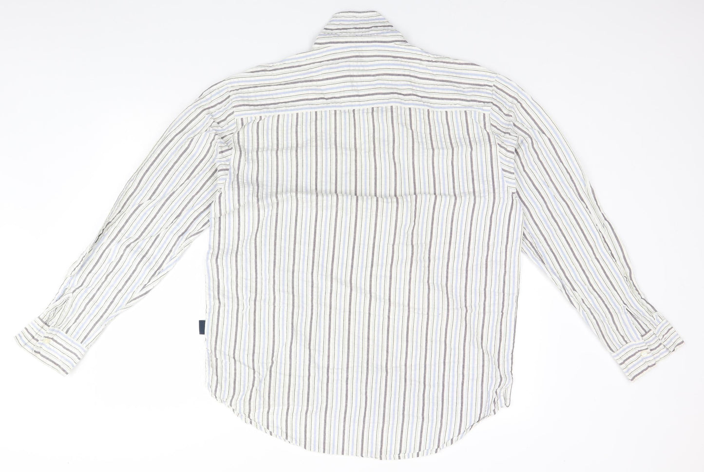 Cotton Traders Mens White Striped Cotton  T-Shirt Size L Collared