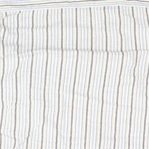 Cotton Traders Mens White Striped Cotton  T-Shirt Size L Collared