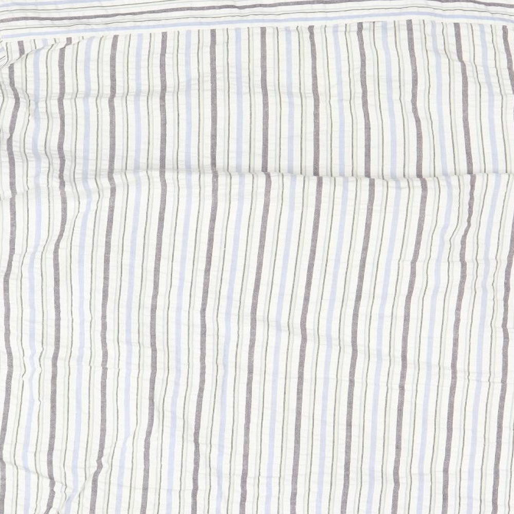 Cotton Traders Mens White Striped Cotton  T-Shirt Size L Collared