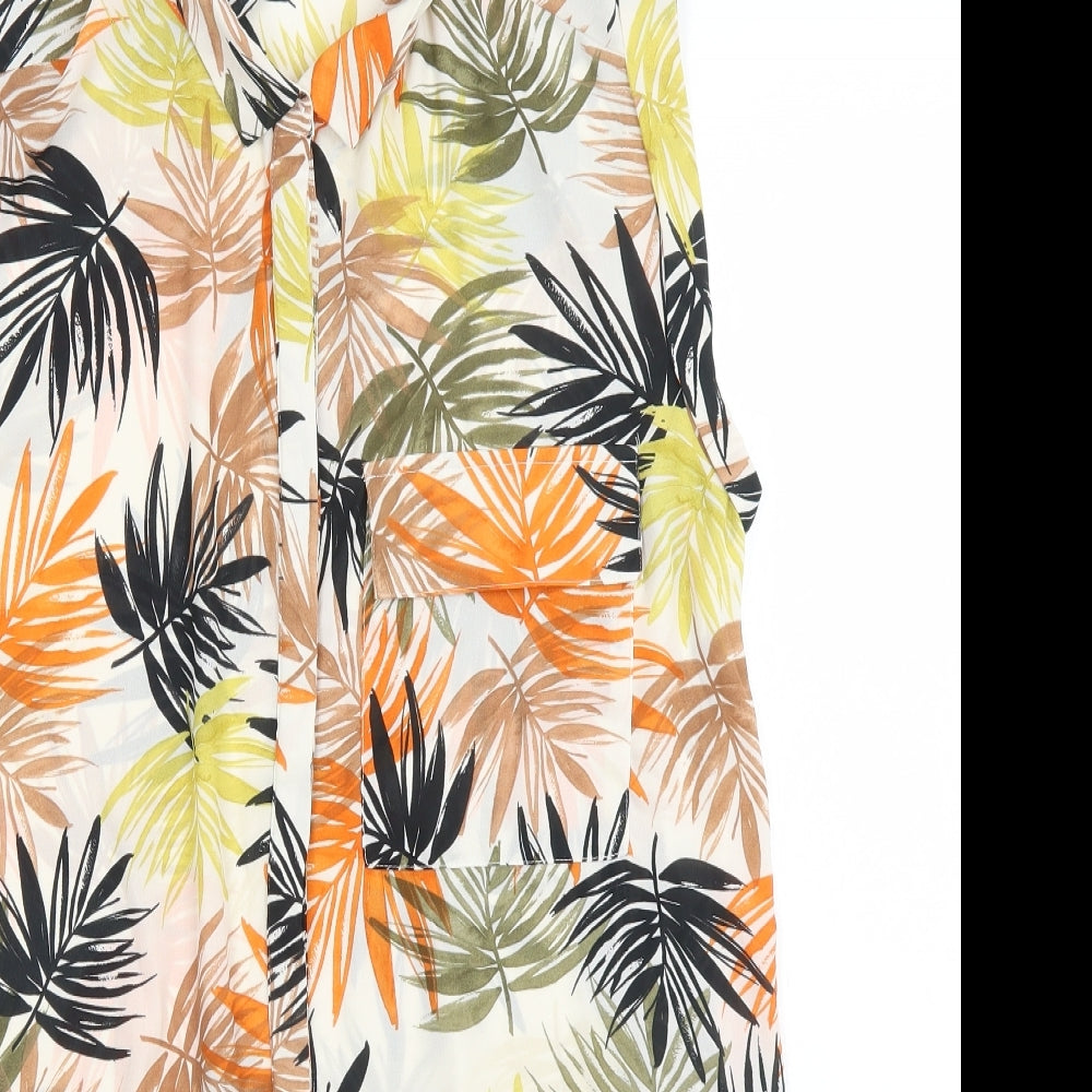 TU Womens White Floral Polyester Basic Button-Up Size 16 Collared
