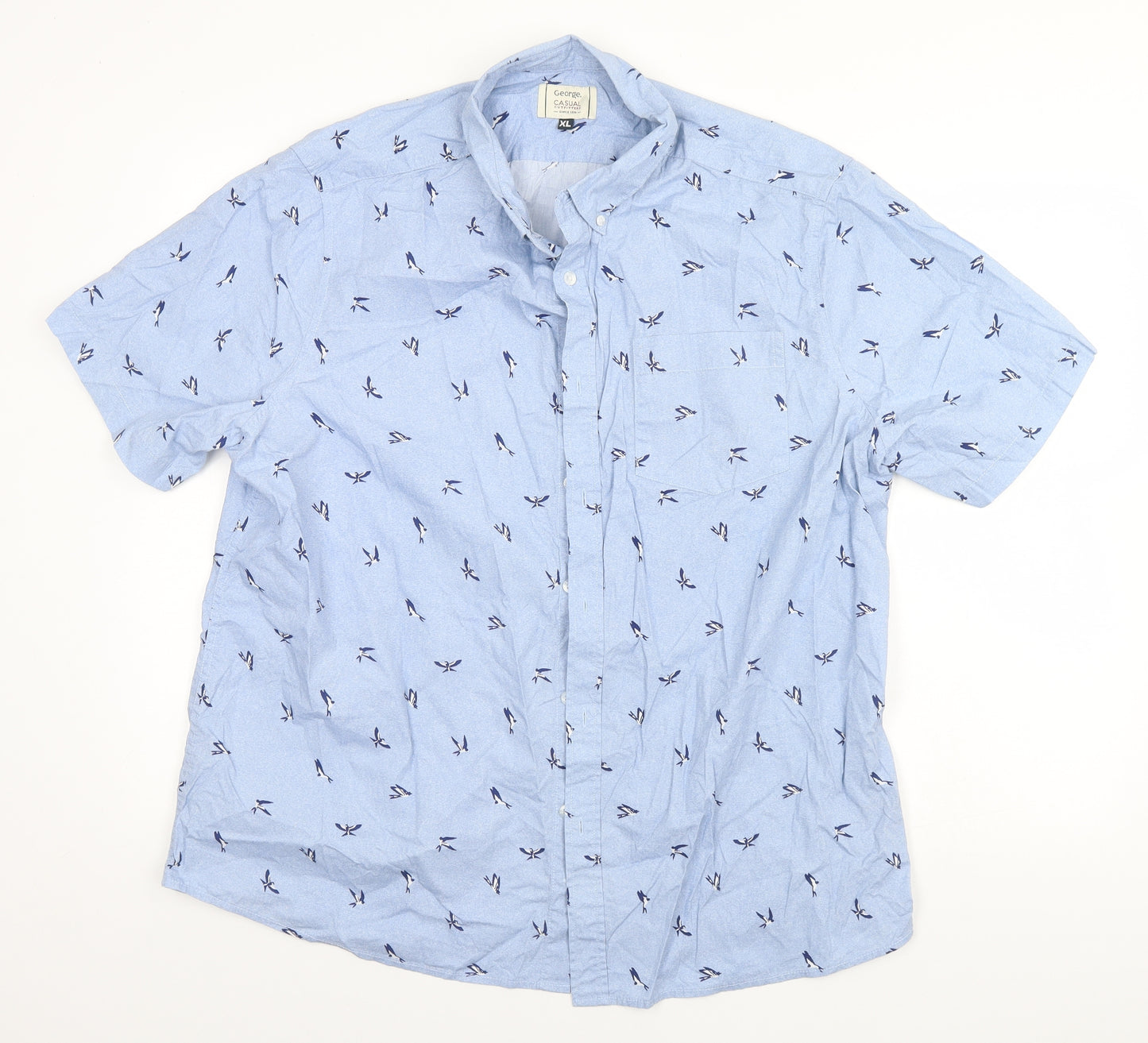 George Mens Blue Animal Print Cotton  Button-Up Size XL Collared