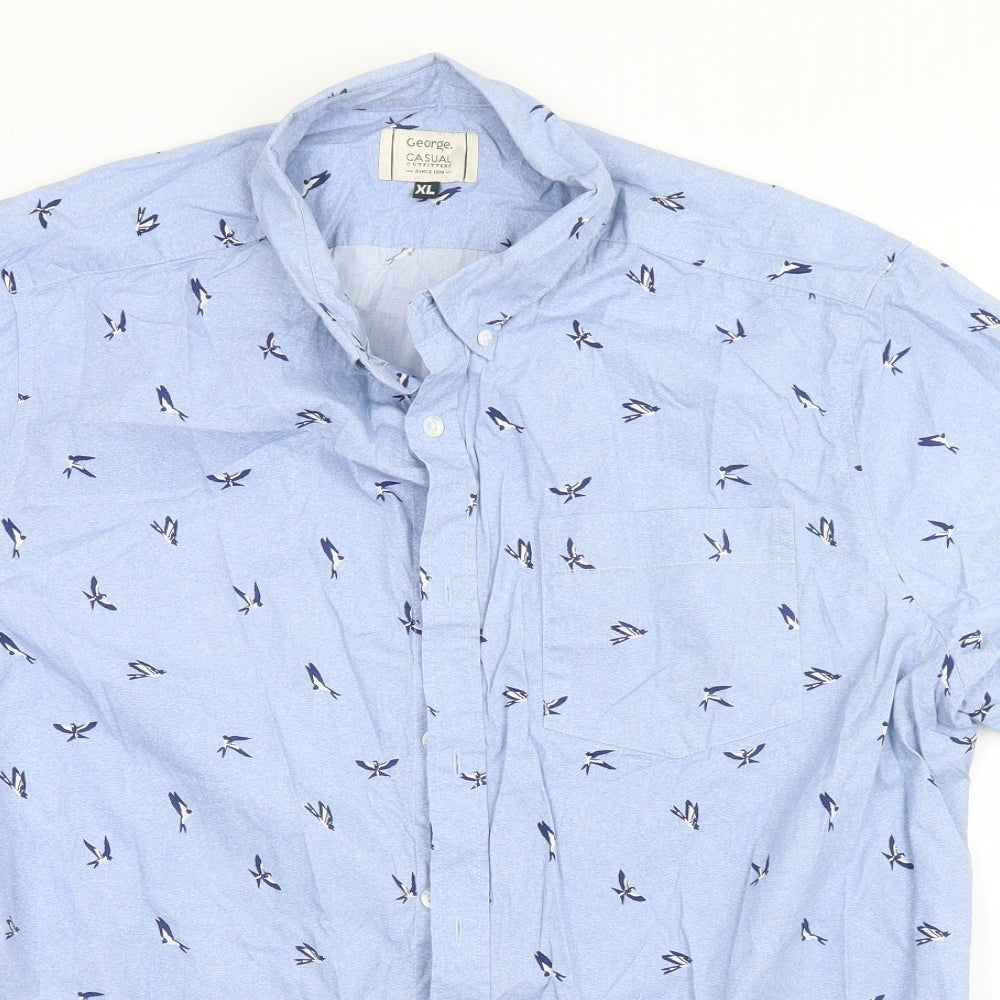 George Mens Blue Animal Print Cotton  Button-Up Size XL Collared