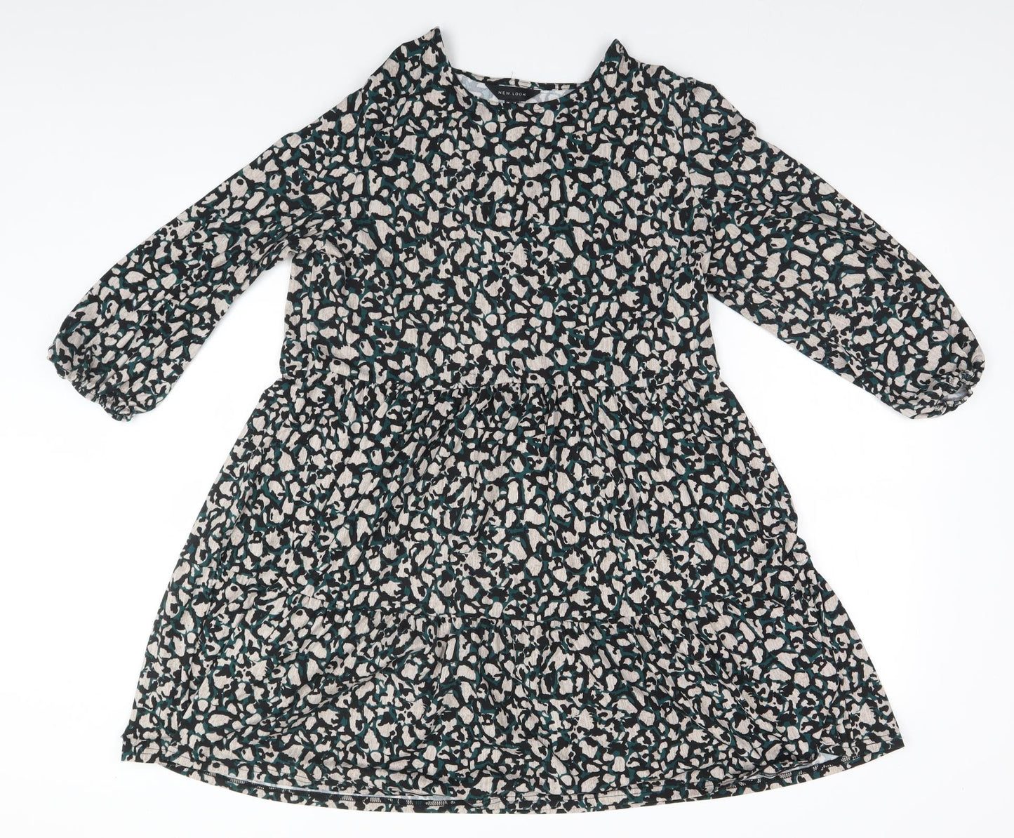 New Look Womens Grey Animal Print Polyester A-Line  Size 14 Round Neck