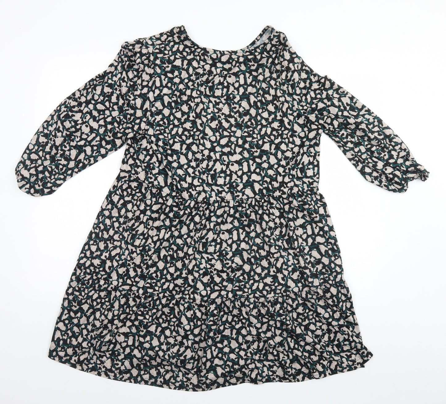 New Look Womens Grey Animal Print Polyester A-Line  Size 14 Round Neck