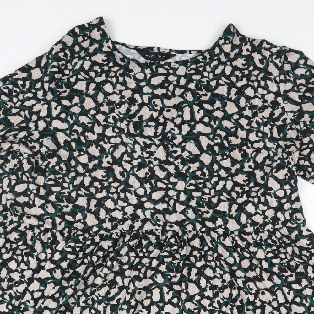 New Look Womens Grey Animal Print Polyester A-Line  Size 14 Round Neck