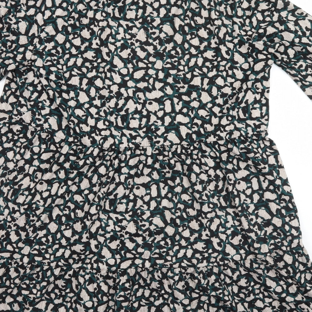 New Look Womens Grey Animal Print Polyester A-Line  Size 14 Round Neck