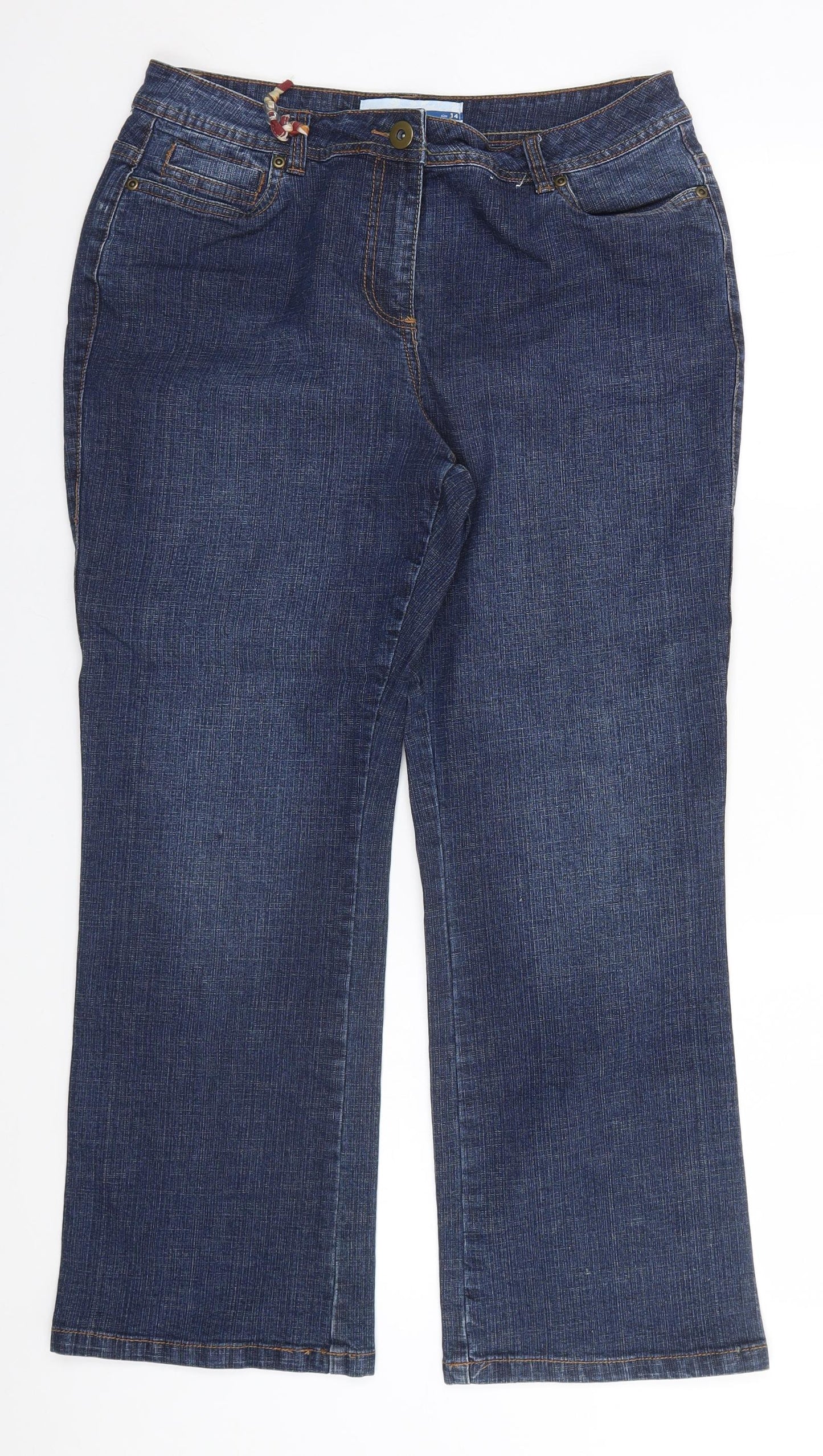 BM Womens Blue  Cotton Straight Jeans Size 14 L25 in Regular