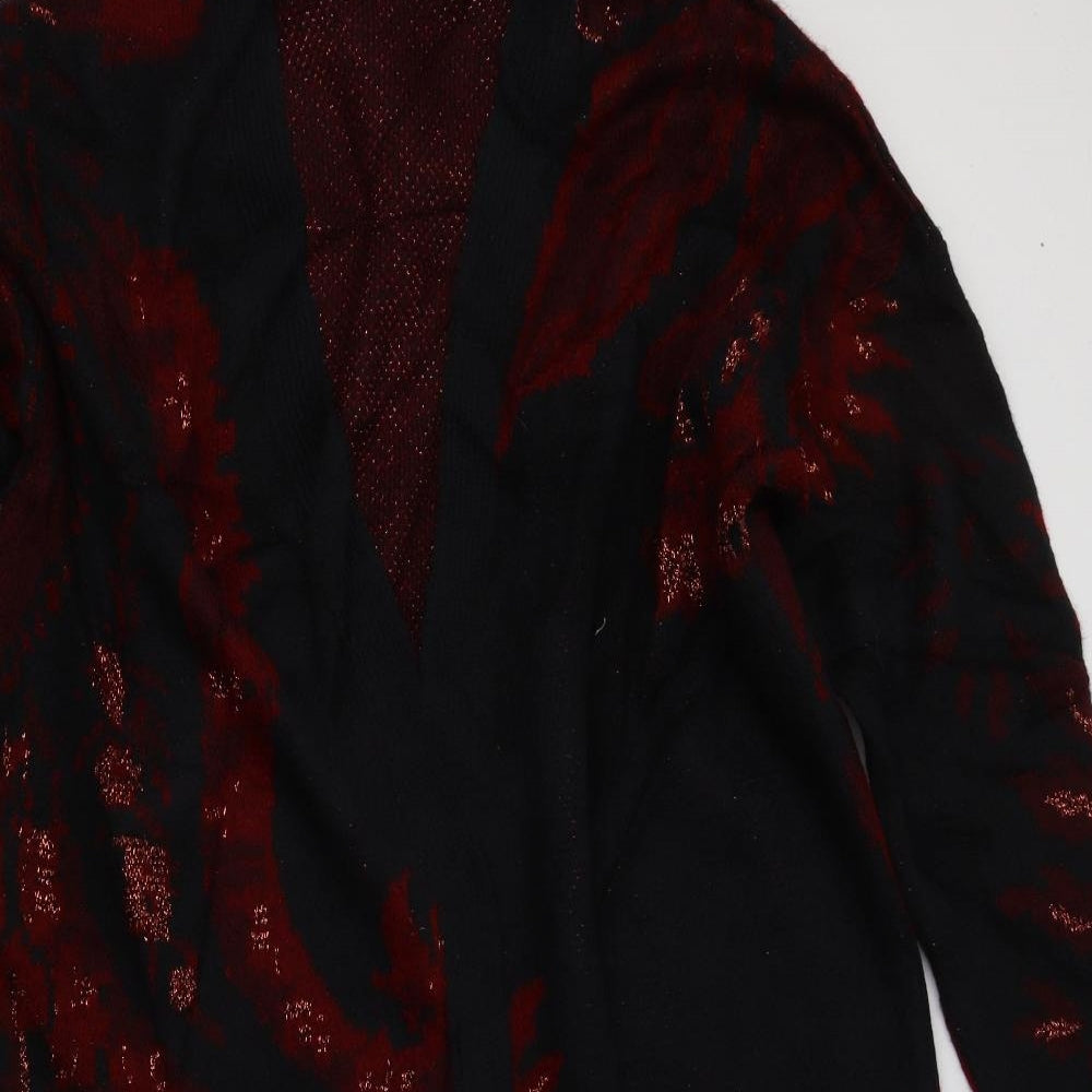 Principles Womens Black V-Neck Floral Acrylic Cardigan Jumper Size 20