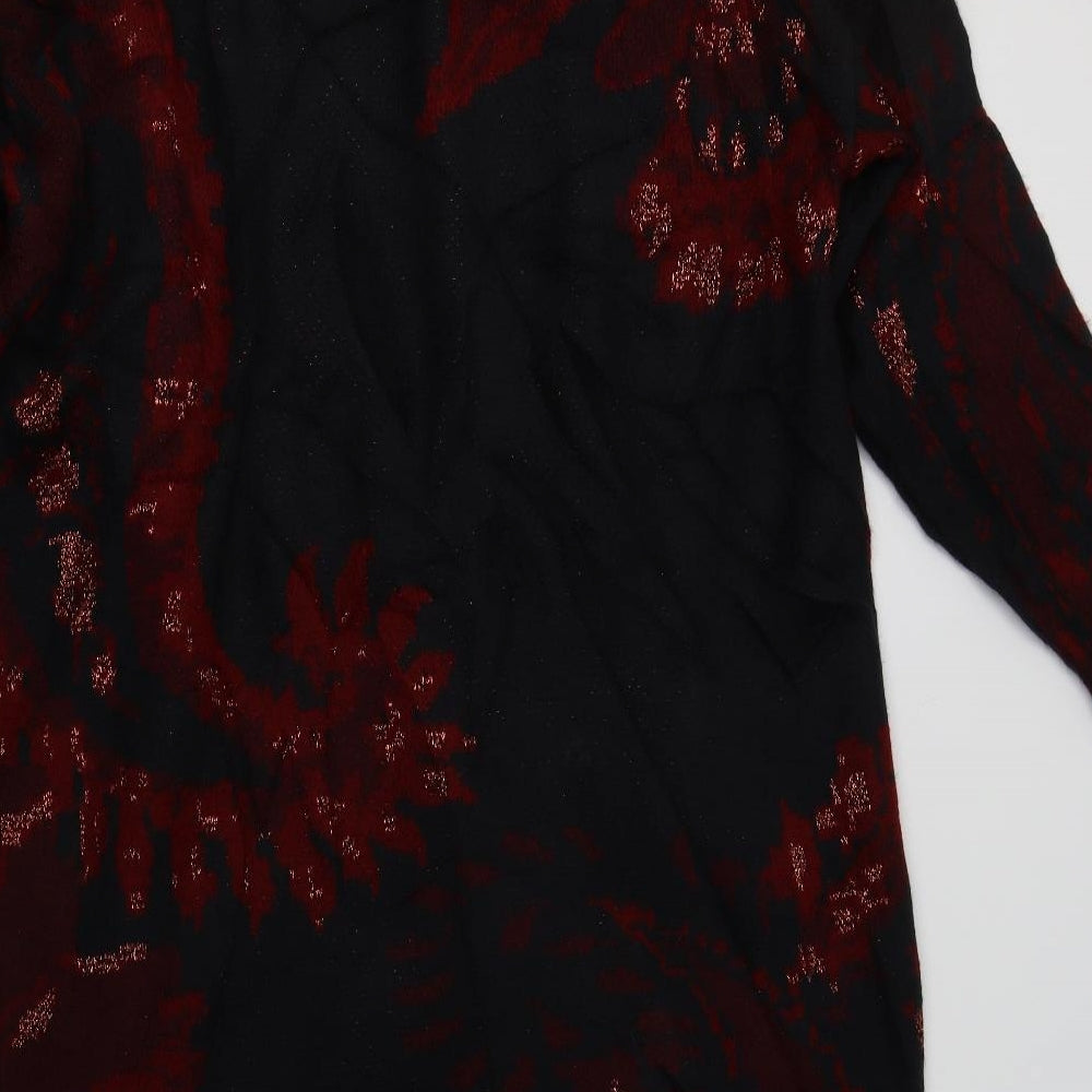 Principles Womens Black V-Neck Floral Acrylic Cardigan Jumper Size 20