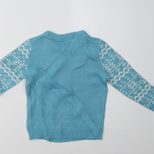 Lily & Dan Girls Blue Crew Neck Fair Isle Acrylic Pullover Jumper Size 5-6 Years   - Polar Bear