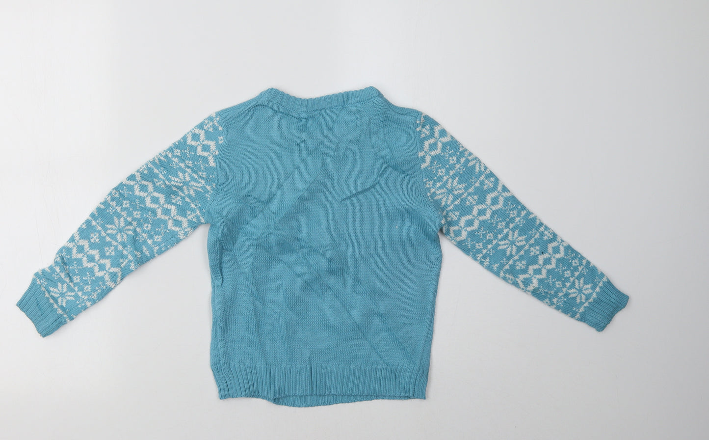 Lily & Dan Girls Blue Crew Neck Fair Isle Acrylic Pullover Jumper Size 5-6 Years   - Polar Bear