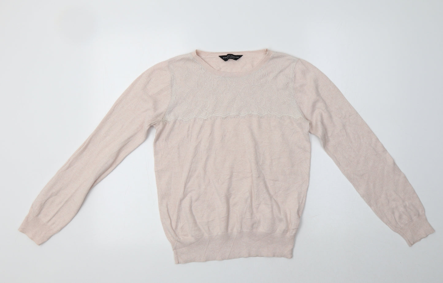 Dorothy Perkins Womens Pink Crew Neck  Cotton Pullover Jumper Size 10   - Lace Detail