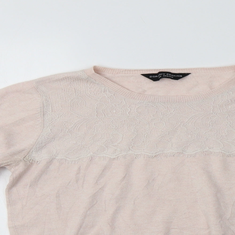 Dorothy Perkins Womens Pink Crew Neck  Cotton Pullover Jumper Size 10   - Lace Detail