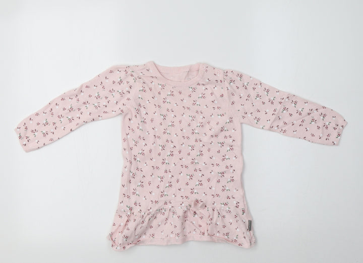 Nutmeg Baby Pink Floral Cotton Pullover Jumper Size 18-24 Months