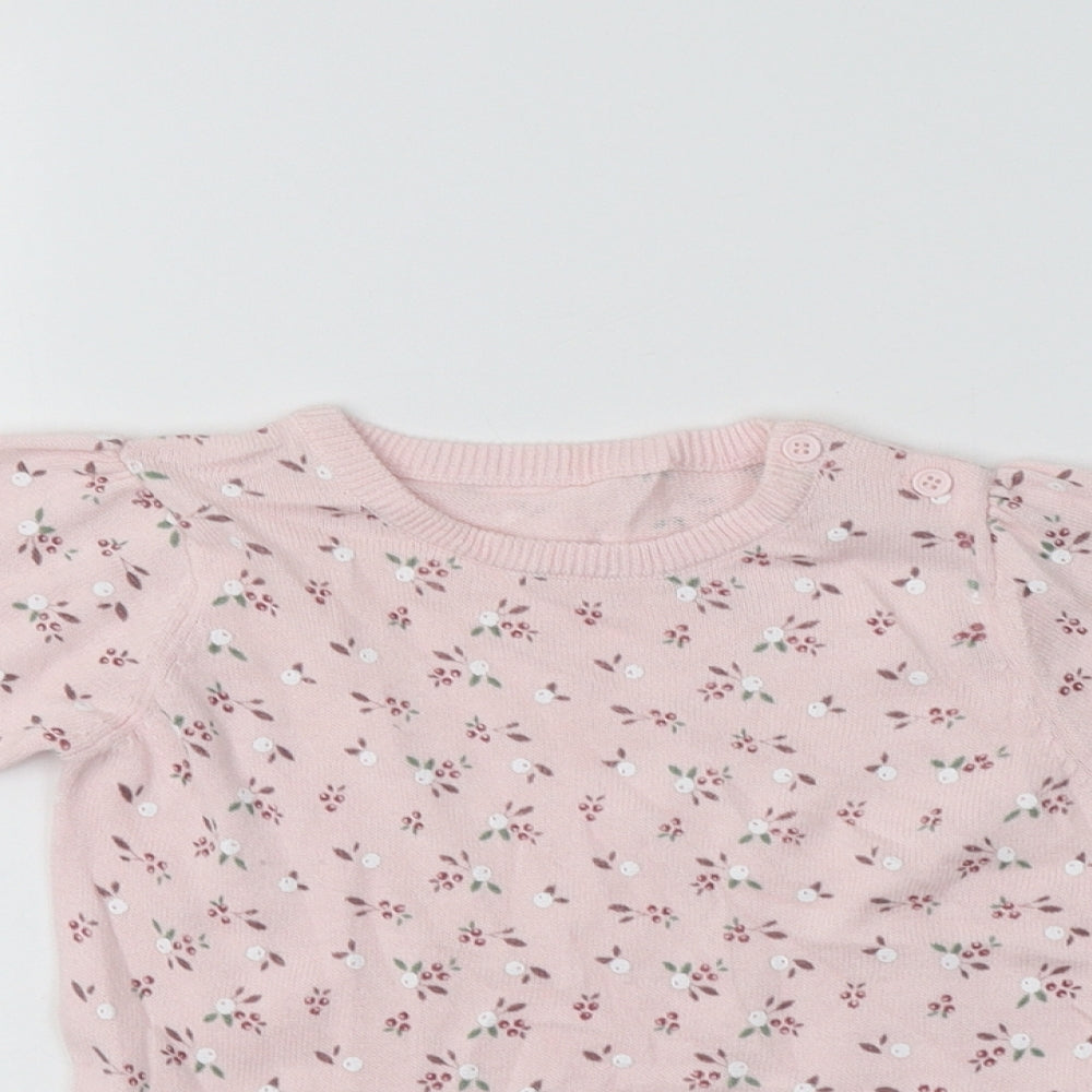 Nutmeg Baby Pink Floral Cotton Pullover Jumper Size 18-24 Months