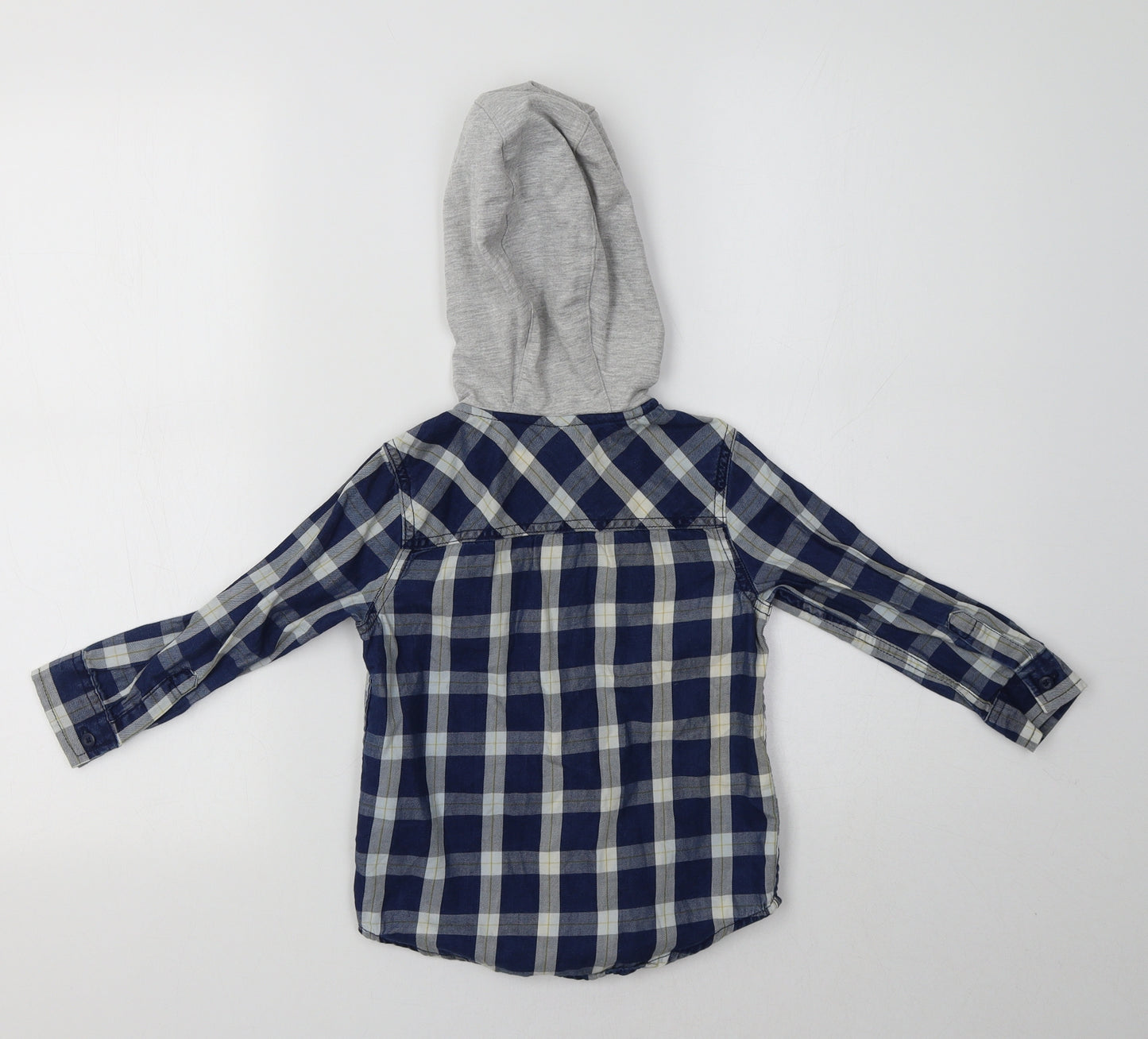 F&F Boys Blue Check Cotton Basic Button-Up Size 3-4 Years High Neck