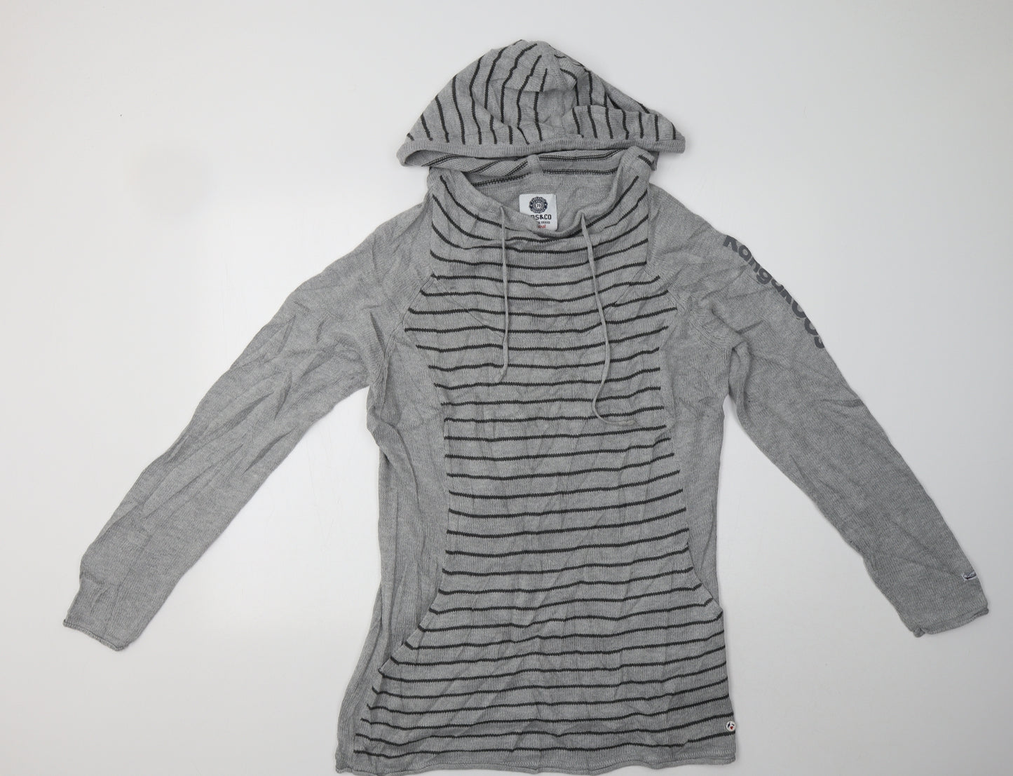 KangaROOS Womens Grey High Neck Striped Acrylic Tunic Jumper Size 18