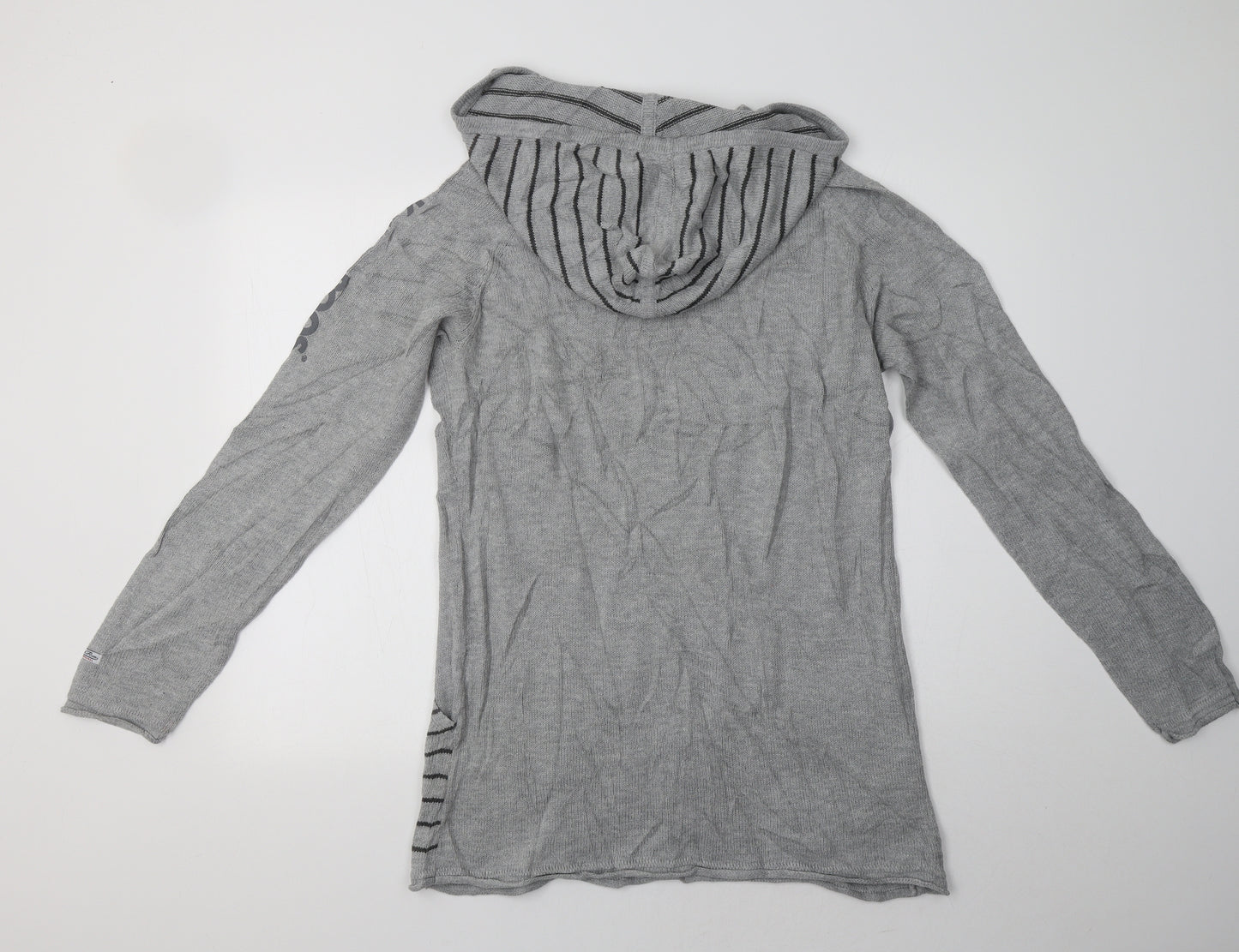 KangaROOS Womens Grey High Neck Striped Acrylic Tunic Jumper Size 18