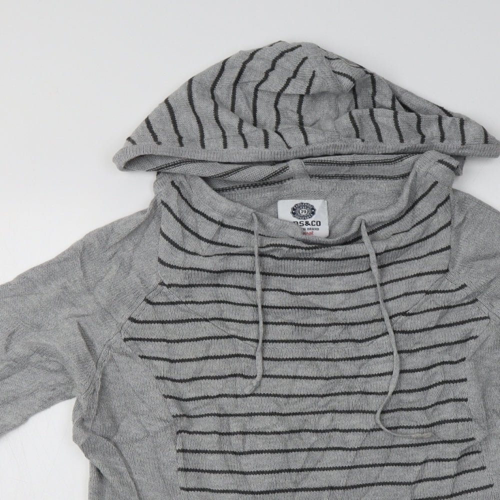 KangaROOS Womens Grey High Neck Striped Acrylic Tunic Jumper Size 18