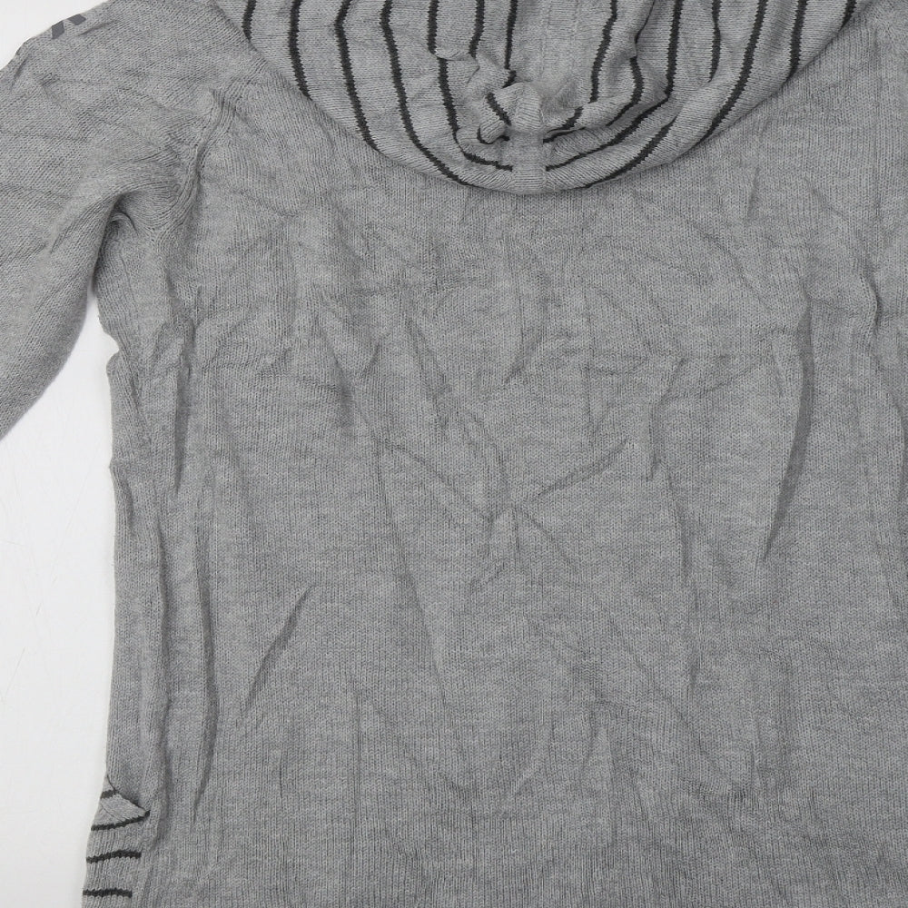KangaROOS Womens Grey High Neck Striped Acrylic Tunic Jumper Size 18