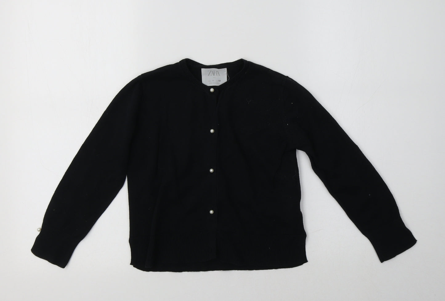 Zara Girls Black Crew Neck  Cotton Cardigan Jumper Size 7 Years