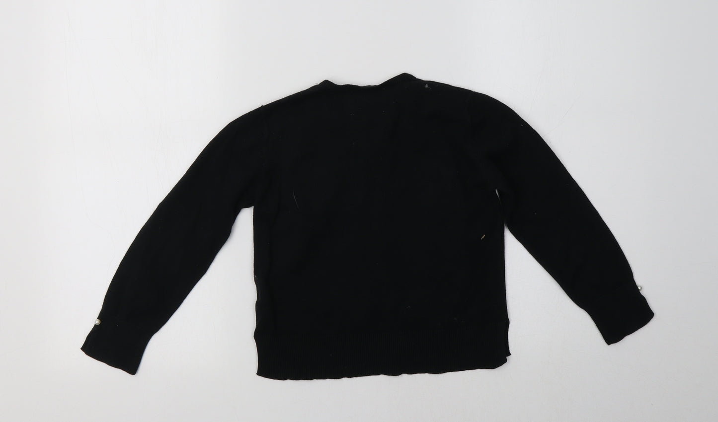 Zara Girls Black Crew Neck  Cotton Cardigan Jumper Size 7 Years