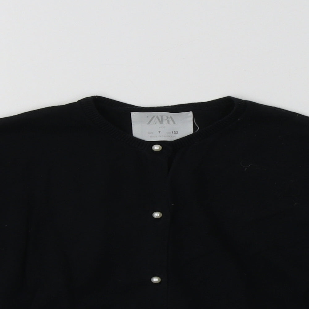 Zara Girls Black Crew Neck  Cotton Cardigan Jumper Size 7 Years