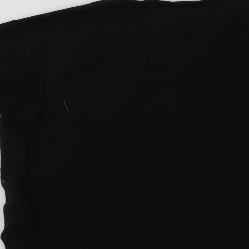 Zara Girls Black Crew Neck  Cotton Cardigan Jumper Size 7 Years