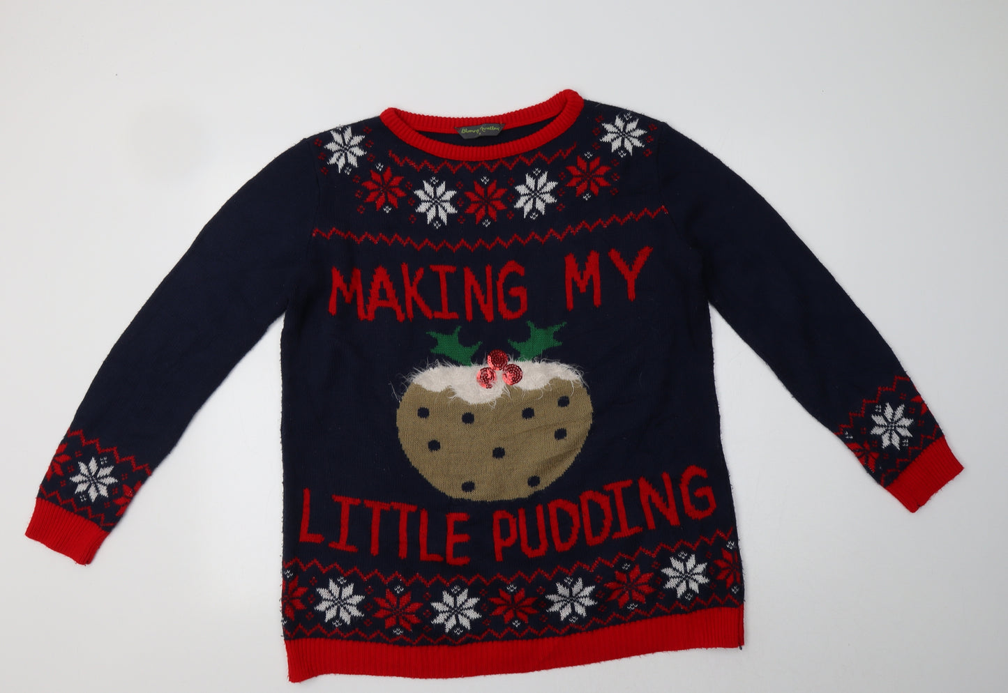 Blooming Marvellous Womens Blue Crew Neck Fair Isle Acrylic Pullover Jumper Size M   - Christmas Jumper
