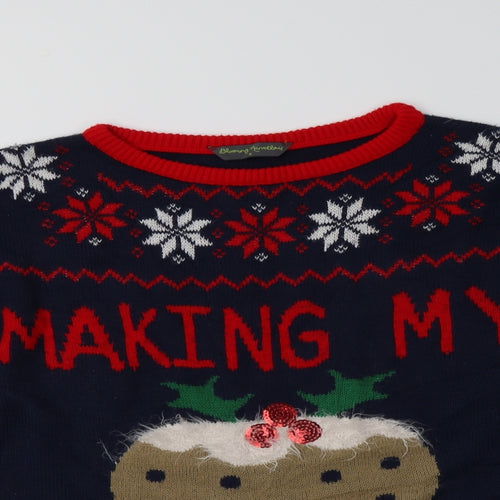 Blooming Marvellous Womens Blue Crew Neck Fair Isle Acrylic Pullover Jumper Size M   - Christmas Jumper