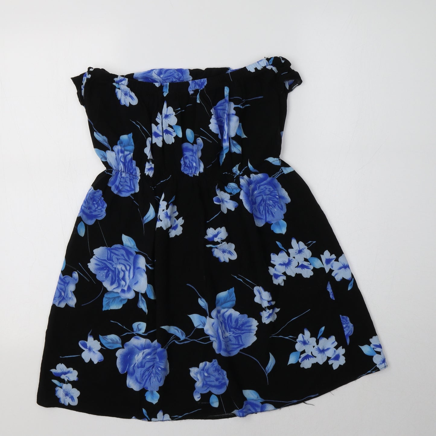 Preworn Womens Black Floral Viscose Tunic Blouse Size L Off the Shoulder