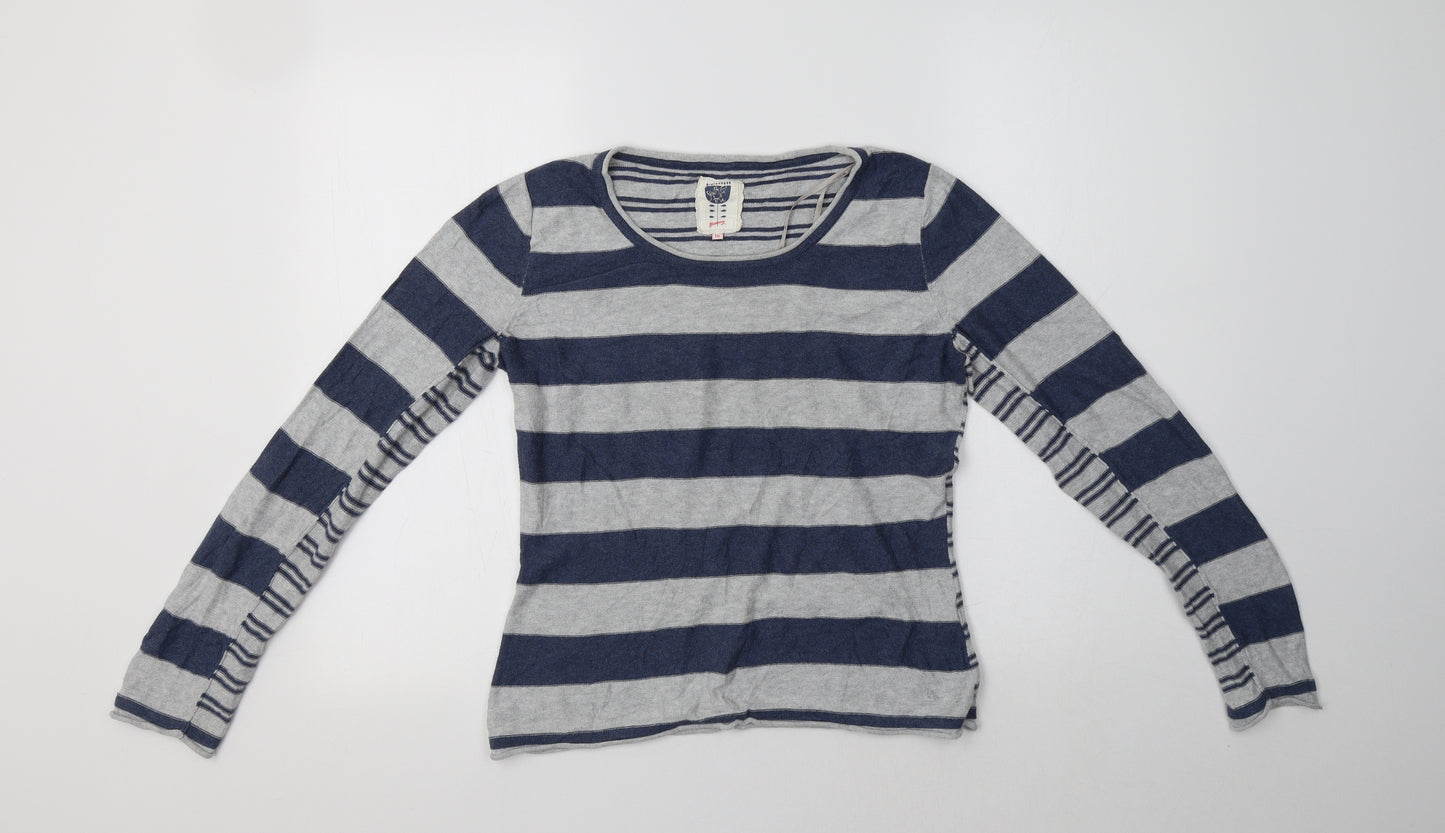Debenhams Womens Blue Round Neck Striped Cotton Pullover Jumper Size 10