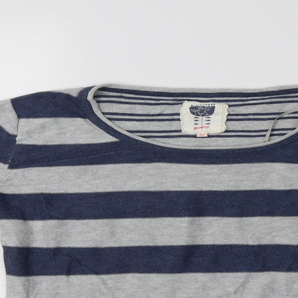 Debenhams Womens Blue Round Neck Striped Cotton Pullover Jumper Size 10