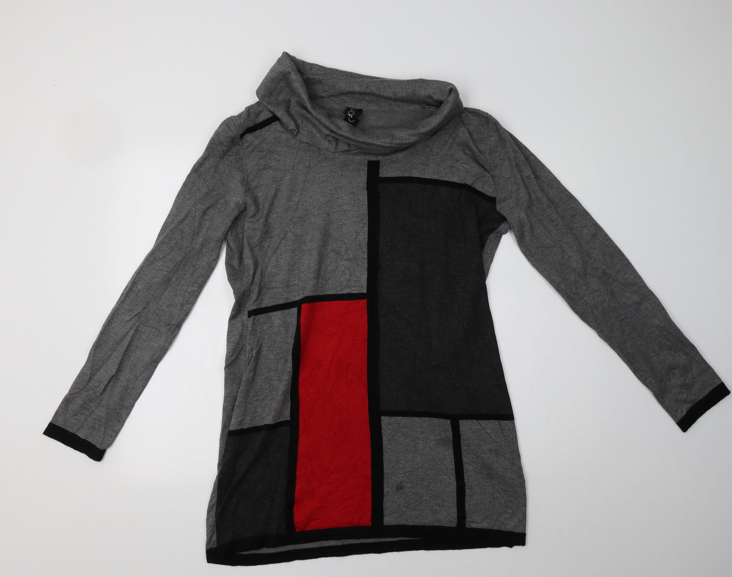 SaoPaulo Womens Grey Roll Neck Geometric Viscose Tunic Jumper Size 20