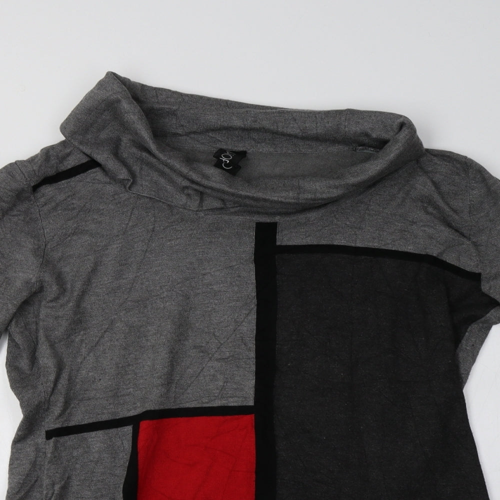 SaoPaulo Womens Grey Roll Neck Geometric Viscose Tunic Jumper Size 20