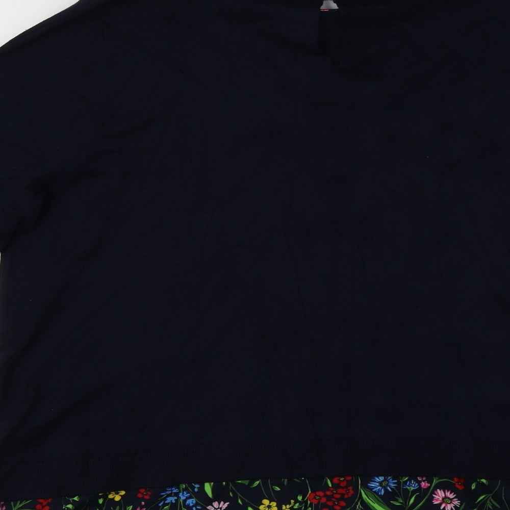 F&F Womens Blue Collared Floral  Pullover Jumper Size 14
