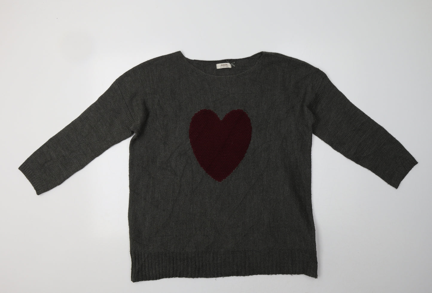 Amichi Womens Grey Round Neck  Acrylic Pullover Jumper Size XL