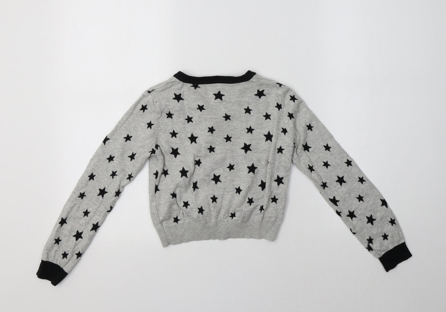 George Girls Grey Crew Neck  Cotton Cardigan Jumper Size 8-9 Years   - Star Print