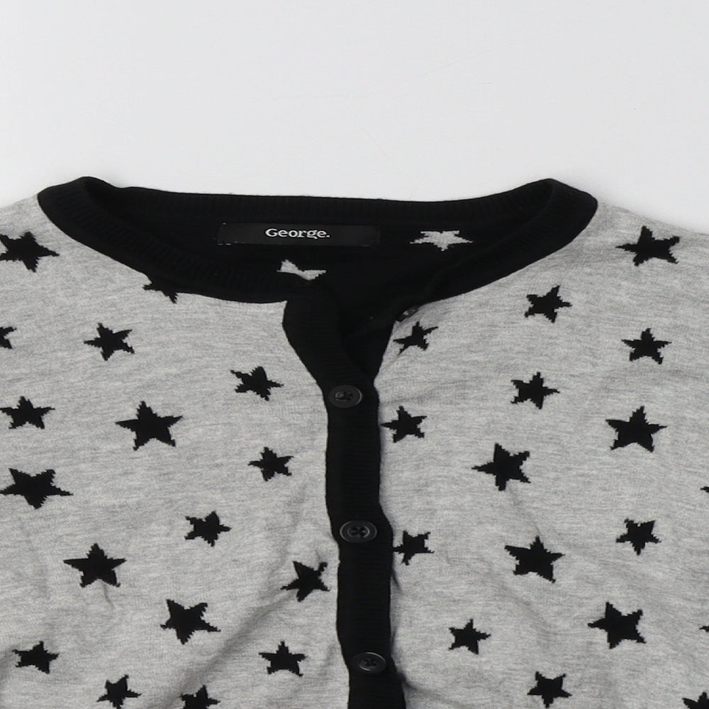 George Girls Grey Crew Neck  Cotton Cardigan Jumper Size 8-9 Years   - Star Print