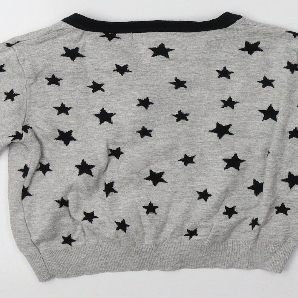 George Girls Grey Crew Neck  Cotton Cardigan Jumper Size 8-9 Years   - Star Print