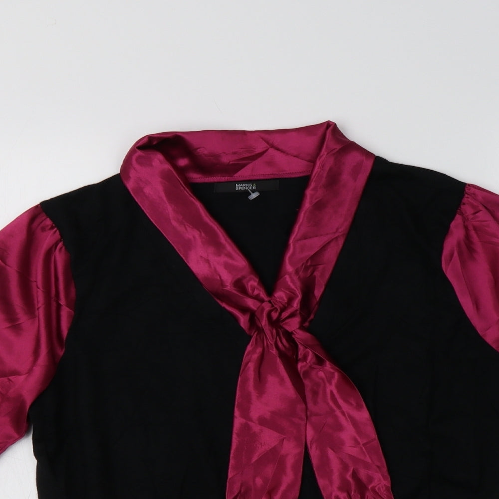 M&S Womens Black Collared  Viscose Pullover Jumper Size 14