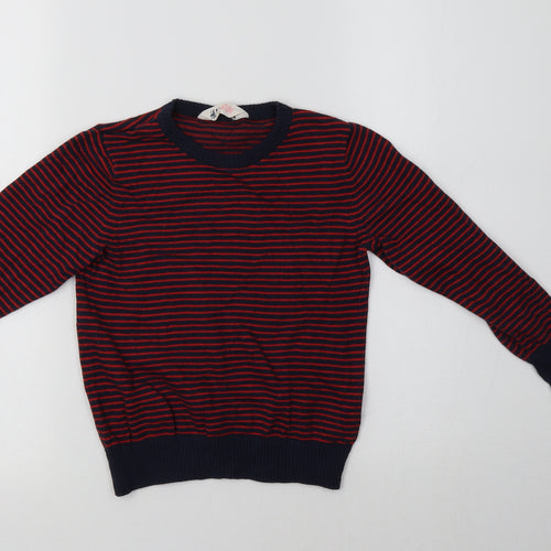 H&M Boys Red Crew Neck Striped Cotton Pullover Jumper Size 5-6 Years