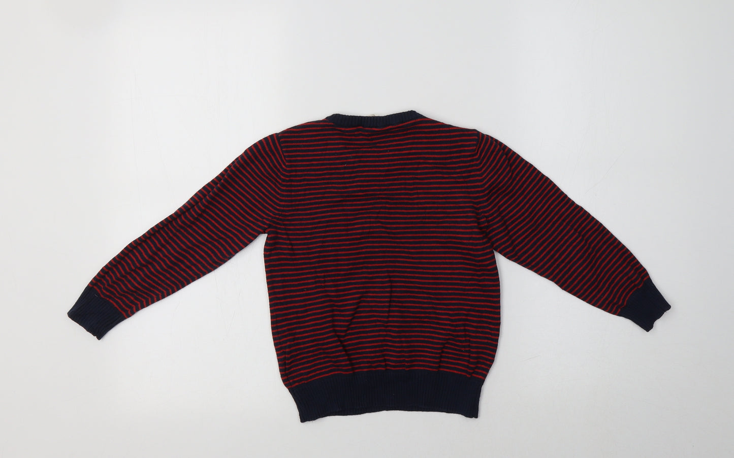 H&M Boys Red Crew Neck Striped Cotton Pullover Jumper Size 5-6 Years